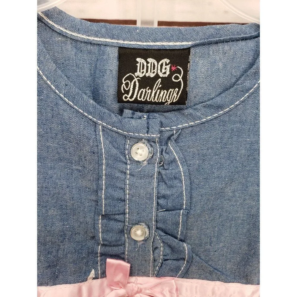 DDG‎ Darling 12 months 2 piece outfit floral denim top pink leggings tights